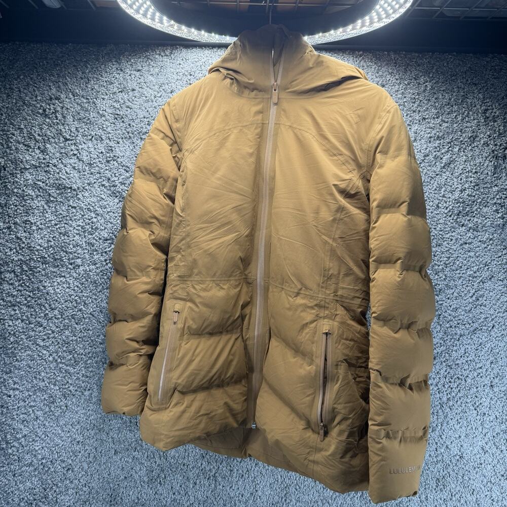 Lululemon Sleet Street Puffer Jacket Beige Brown Hooded Quilted Relaxed 8